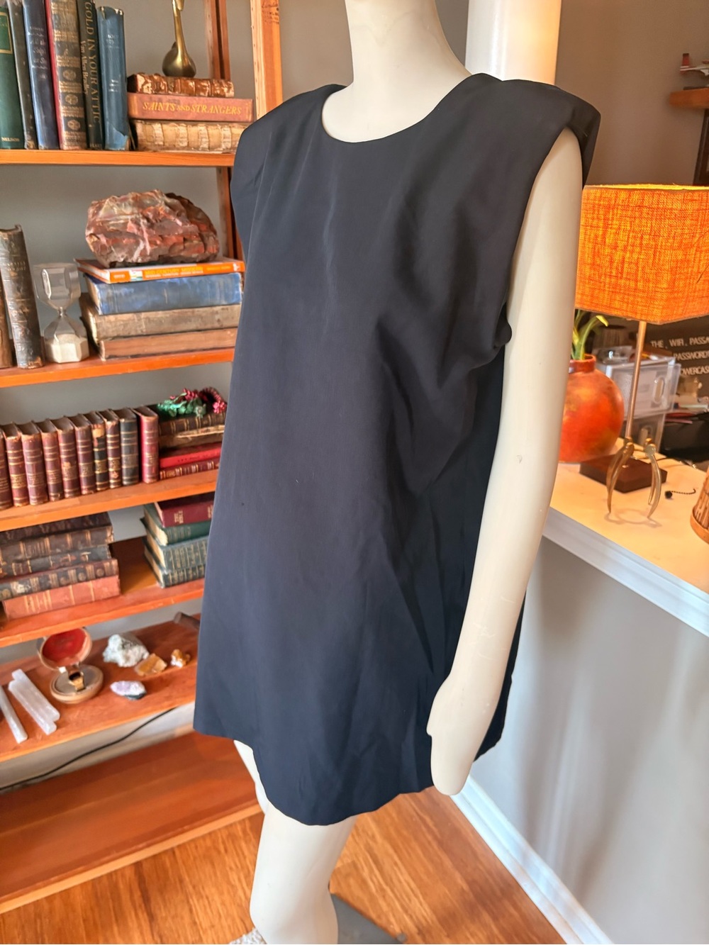 ZARA Dark Blue/Black Sleeveless Shift Mini Dress / Padded Shoulder Dress
